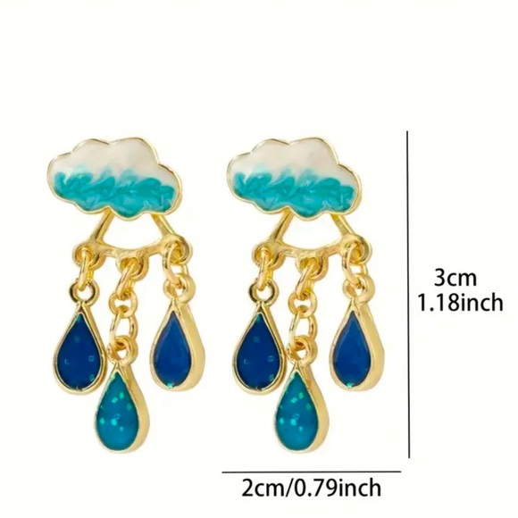 NEW!•Rainy Day•Rain Cloud Stud Earrings•Raindrops Dangle Back - Picture 5 of 6